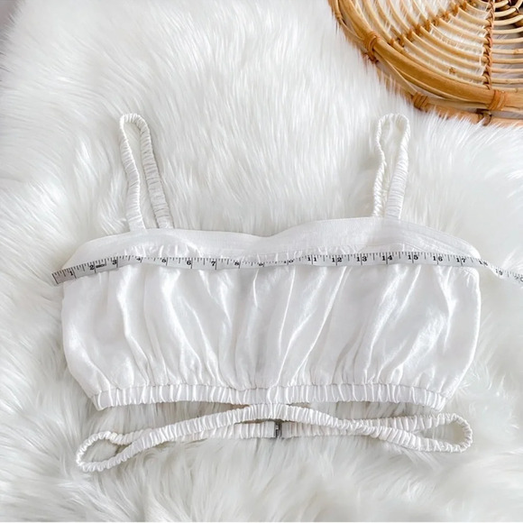 NWOT Jonathan Simkhai STANDARD Clay Washed Linen Ruched Crop Top White - Picture 14 of 15